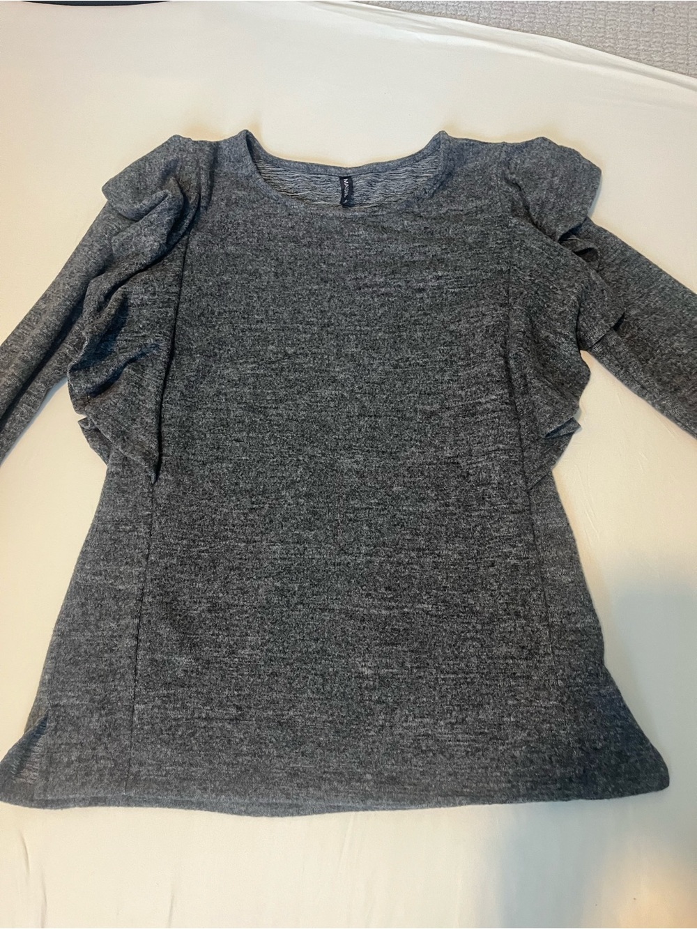 Massini Charcoal Gray Long Sleeve Ruffle Top - Picture 5 of 7